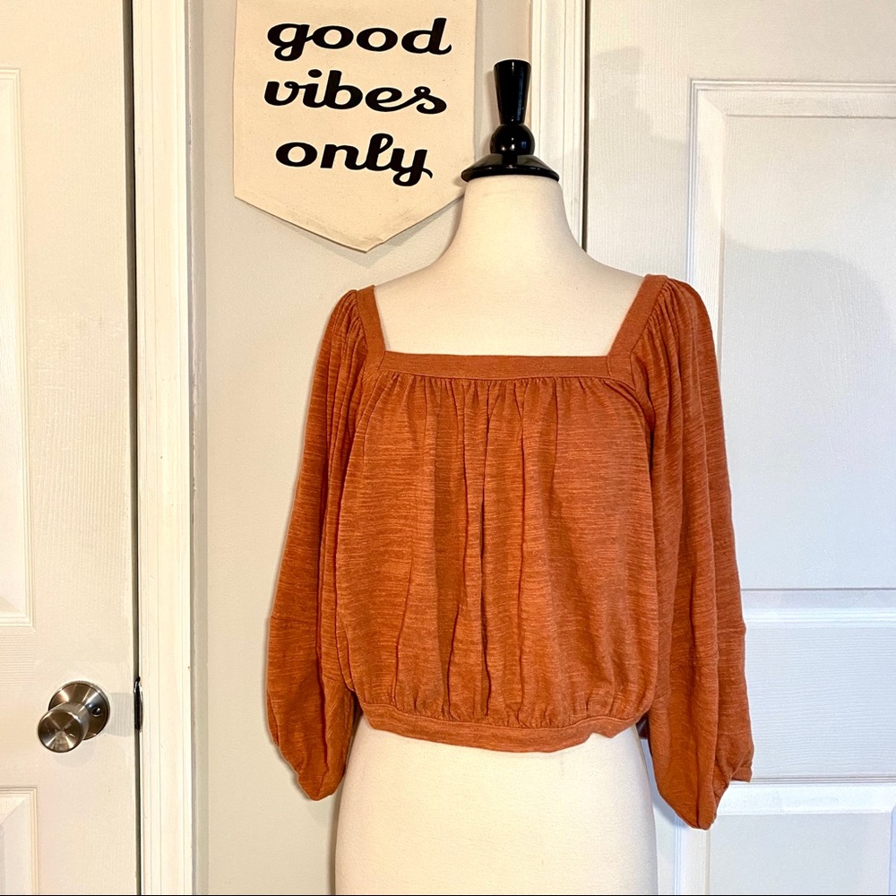 Free People Rust Balloon Sleeve Top XS